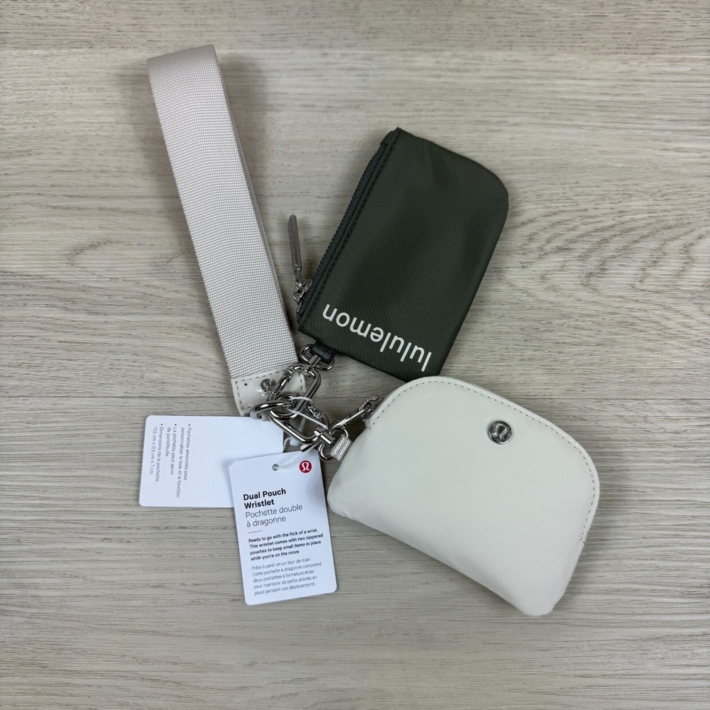 Lululemon Dual Pouch Wristlet Grey Sage Green‎ Rare